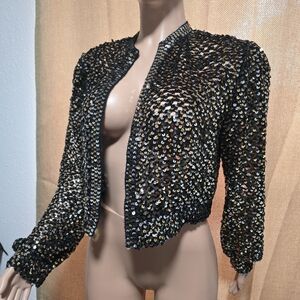 Vintage Elegant Sequin Black Blazer